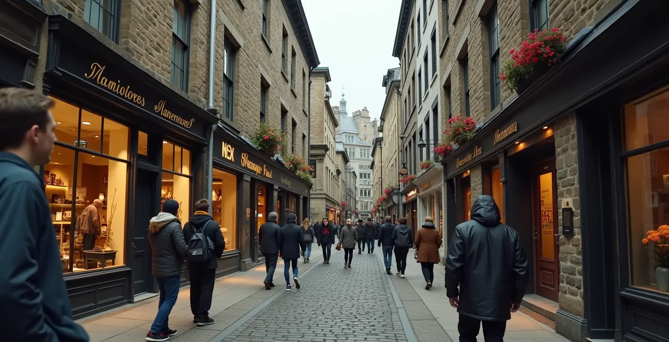 Illustration du Vieux-Québec montrant la tension entre la conservation patrimoniale et la muséification touristique.