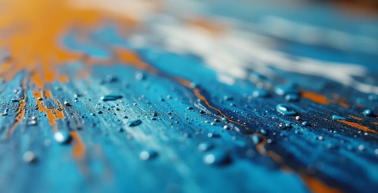 Vue macro de texture de peinture à l'huile colorée sur toile d'artiste