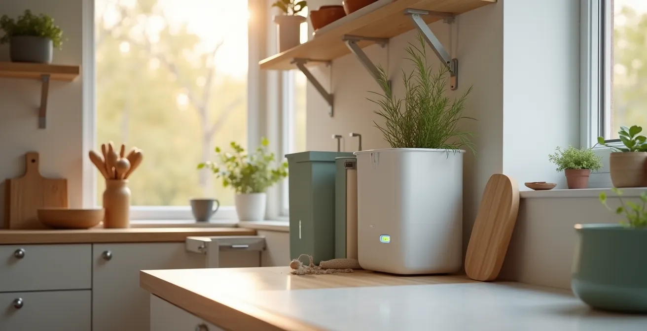 Cuisine moderne québécoise avec système de tri élégant et fonctionnel intégré