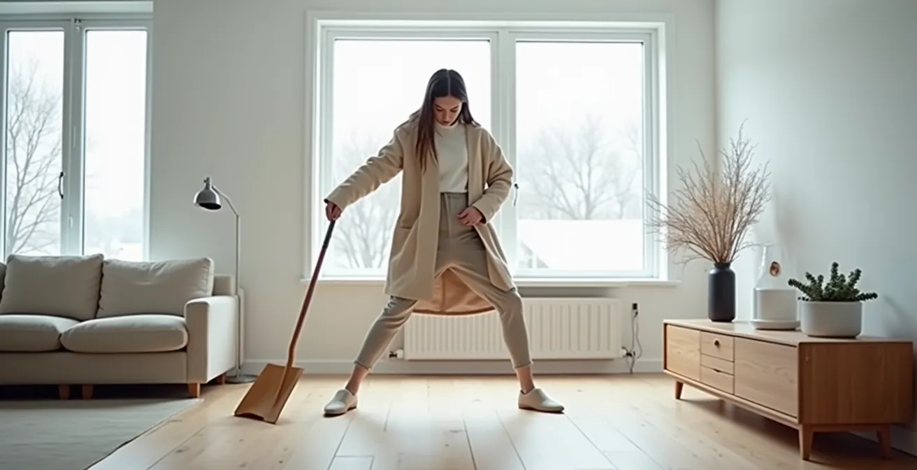 Personne essayant des vêtements d'hiver québécois dans un environnement naturel avec textures de laine et matières locales