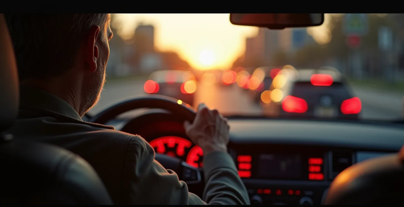 Conducteur stressé dans un embouteillage massif sur un pont de Montréal pendant l'heure de pointe