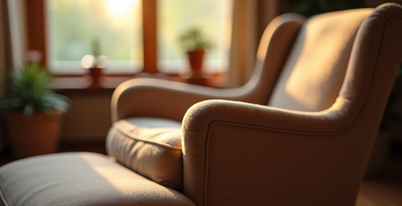 Coin lecture avec fauteuil confortable près d'une fenêtre, petite table d'appoint et lampe de lecture
