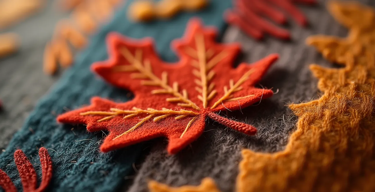 Gros plan macro sur la texture d'un tissu de laine locale québécoise avec fibres naturelles visibles