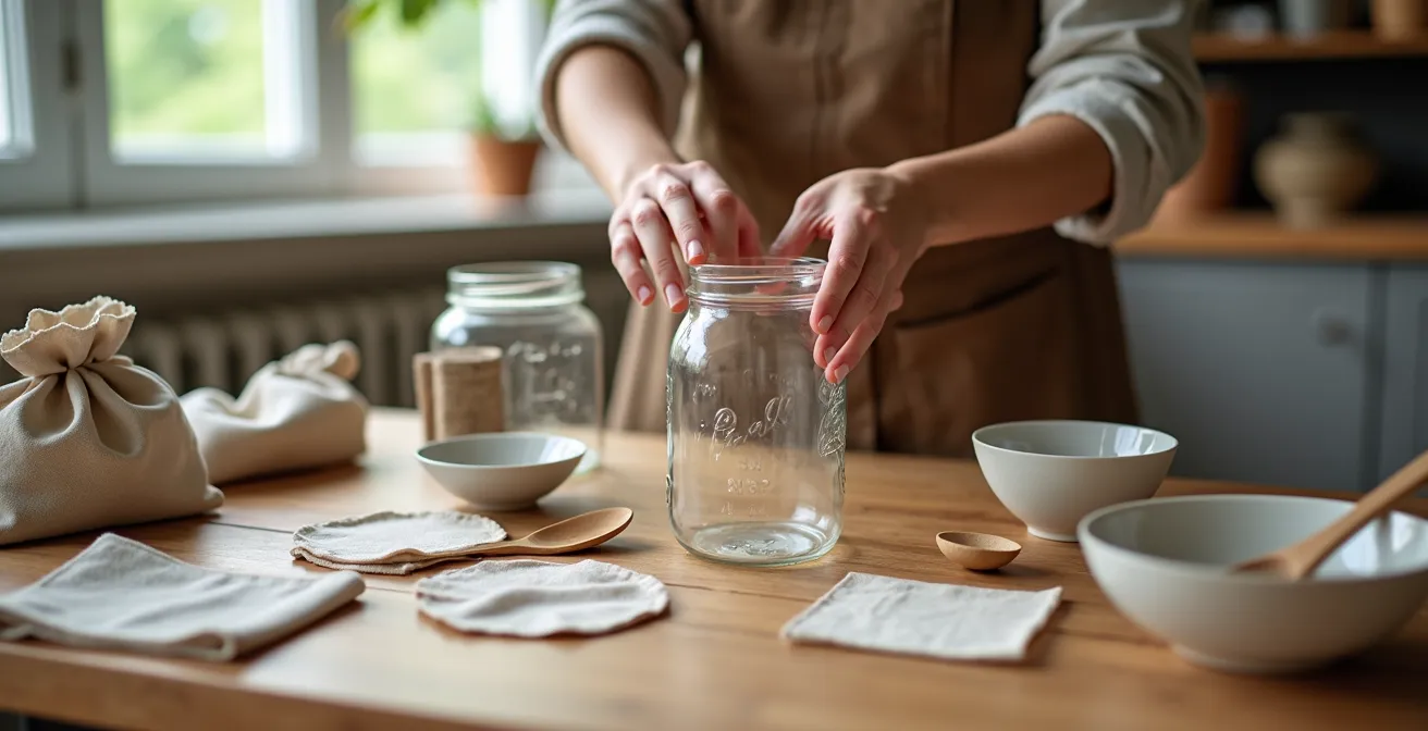 Collection d'objets du quotidien réutilisés pour débuter le zéro déchet sans achats coûteux
