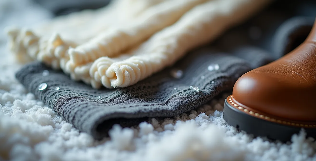 Vue macro de différentes matières textiles adaptées à l'hiver québécois