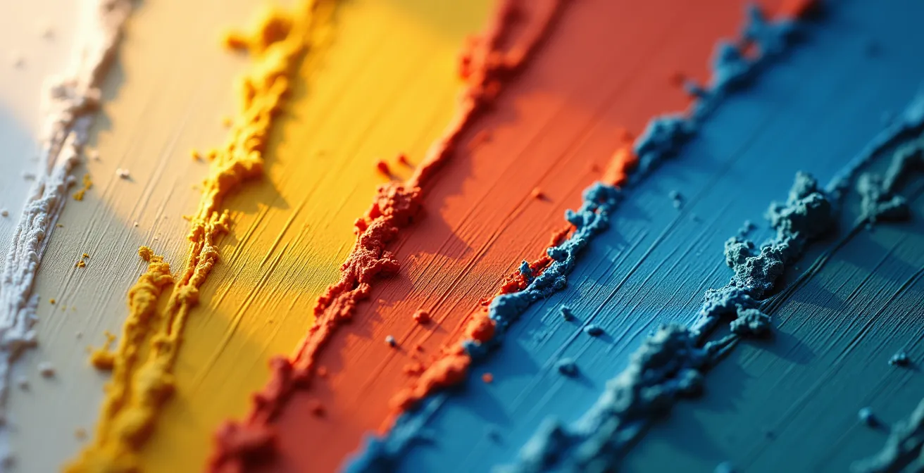 Échantillons de peinture montrant les variations de perception selon la lumière